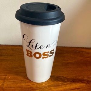 Creative Co-Op Like A Boss Porcelain Travel Mug Black Gold 12oz